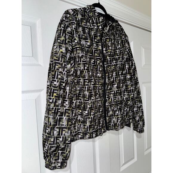 Fendi Green Black Camo Monogram FF Logo Anorak Reversible Windbreaker Jacket 48 - Picture 6 of 13